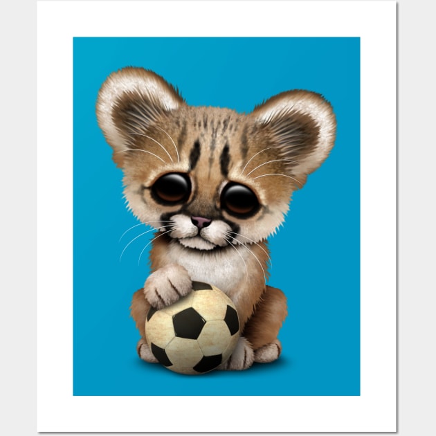 Cougar Cub With Football Soccer Ball Wall Art by jeffbartels